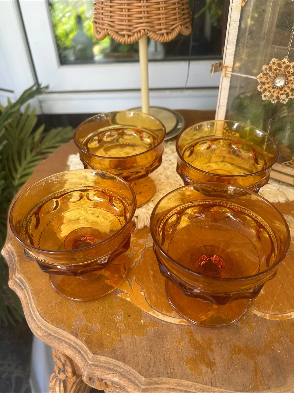 Amber Thumbprint Footed Dessert Glasses
